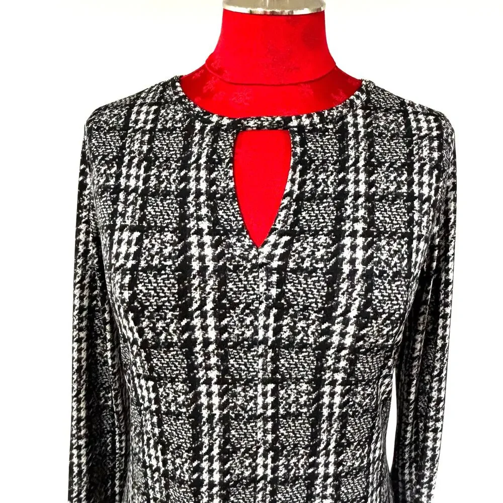 Michael Kors black & white dress houndstooth print keyhole neckline Size XS